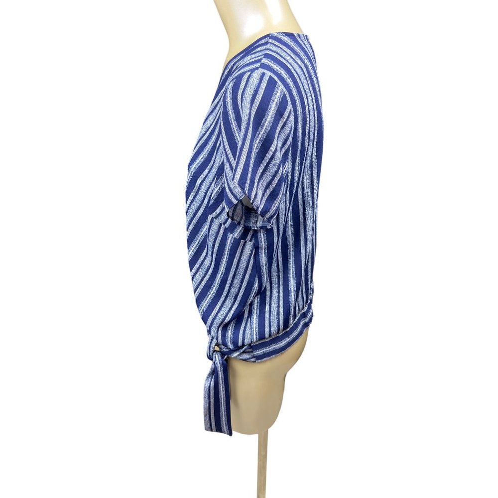 Fortune and Ivy medium wrap tie v neck blouse white blue stripe - Picture 8 of 8